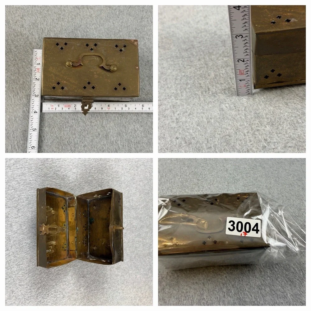 Vintage Handmade Brass Pierced Incense Box Paan Casket Hinged Decorative 5.5x3x3